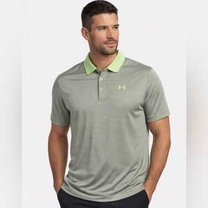 🍀Under Armour Men's Lime Green and Gray Dry Fit Polo Shirt - XXL - NWOT